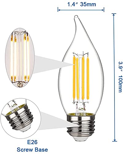 Bort C35/Ca11 Chandelier Led Light Bulbs, Dimmable 4W Equivalent To 40W Led Candelabra Bulbs, 2700K Warm White, E26 Standard Bas