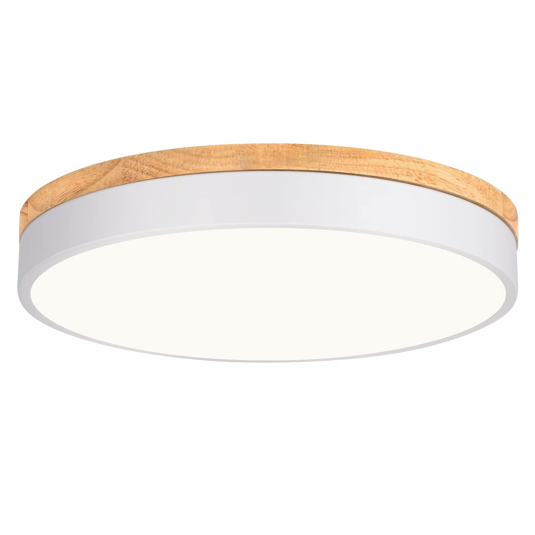 Goomavi Dimmable Wood Led Close To Ceiling Light, Modern 2700K-6000K 5Cct Round White Flush Mount Ceiling Light Fixtures, Minimalist Ceiling Lamp For Living Room, Dining Room, Bedroom, Kitchen-15.8In