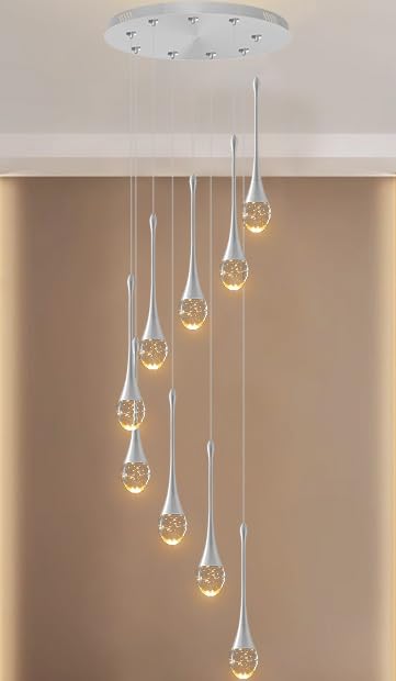 ykolupty Modern 9-Lights Silver Chandelier - Dimmable LED, High Ceiling Crystal Fixture