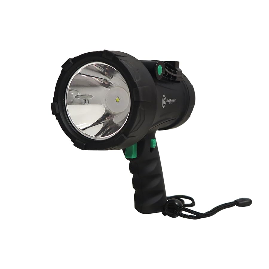 Rechargeable LED Flashlight Spotlight Outdoor Water Resistant 1250 Lumen Handheld with Swivel Stand , Hand Strap, and usb-c and 