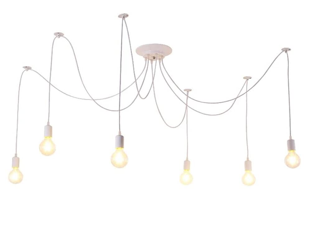 K JINGKELAI 6-Head Pendant Light Fixture, Industrial Metal Design, E27, 120V, White, Model DJ112-W006