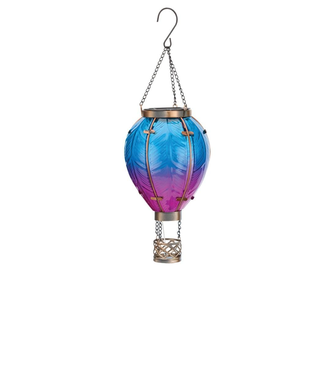 Regal Art & Gift Solar Hot Air Balloon Lantern - Waterproof LED Lamp, Metal & Glass, Small, Blue, Model 12767