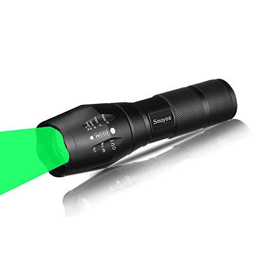 Souyos Green Light Flashlight, Single Mode Green LED Hunting, Zoomable Varmint Predator Coyote Hog, Green Flashlight for Night V