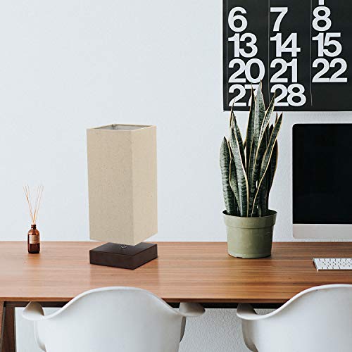 Seaside Village Touch Control Table Lamp, 3-Way Dimmable, 5.12"x5.12"x14.37", Beige Fabric Shade, Metal Base, Model 32143