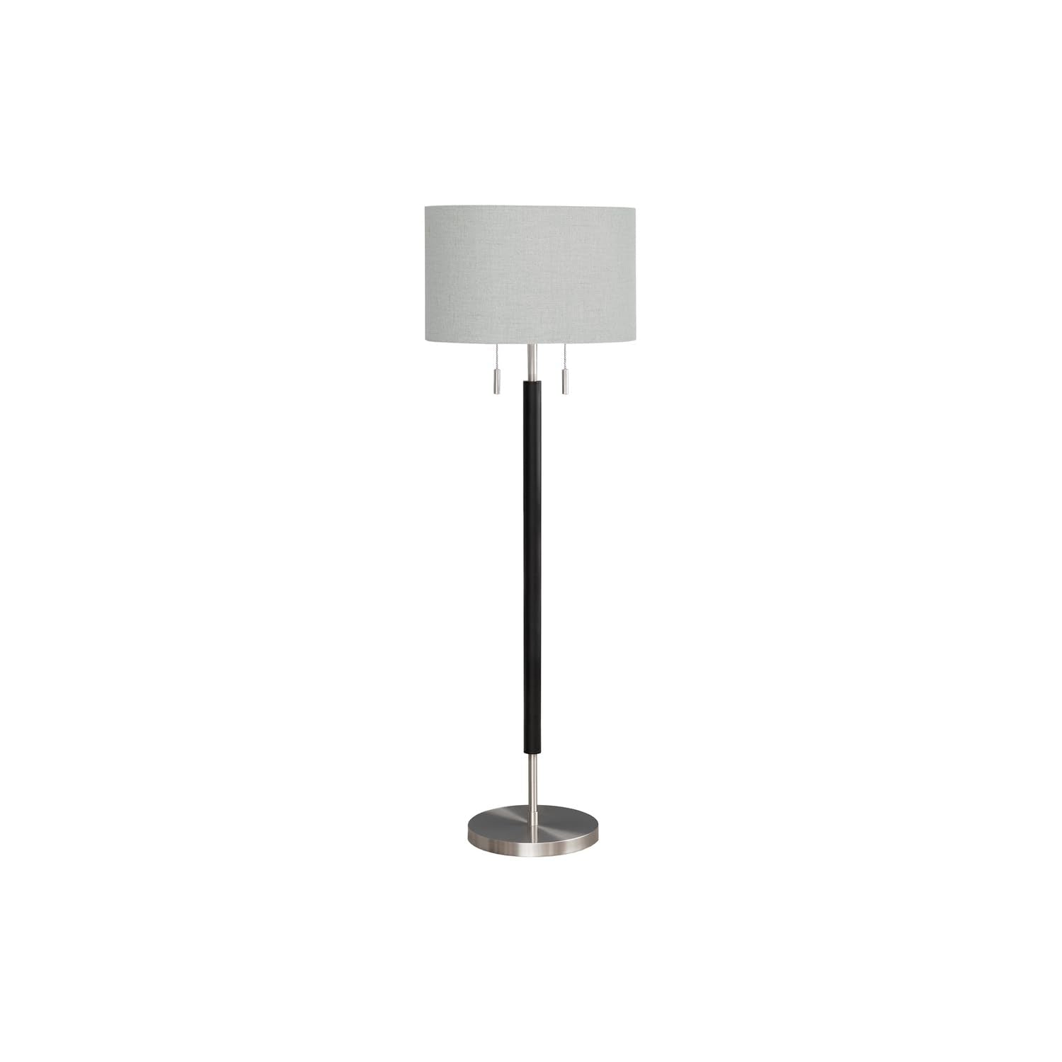 Monarch Specialties 9748 Shade, Contemporary Lighting 60&quot; H Floor Lamp Nickel Metal Grey, 17&quot; L x 17&quot; W x 60.25&quot; H, Black