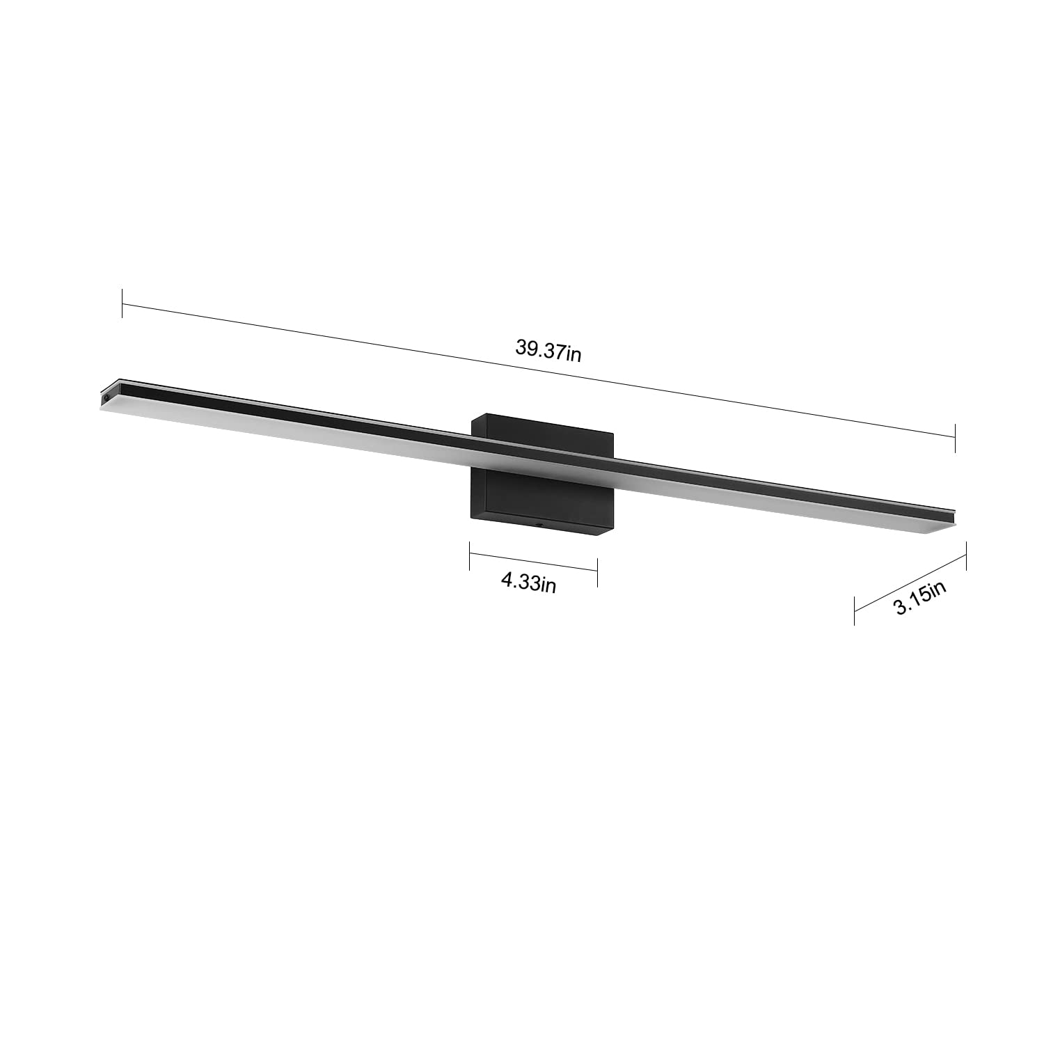 BRIVOLART LED Bathroom Light Fixture 28W, 40in Matte Black Wall Light, Model 6420, Metal Construction