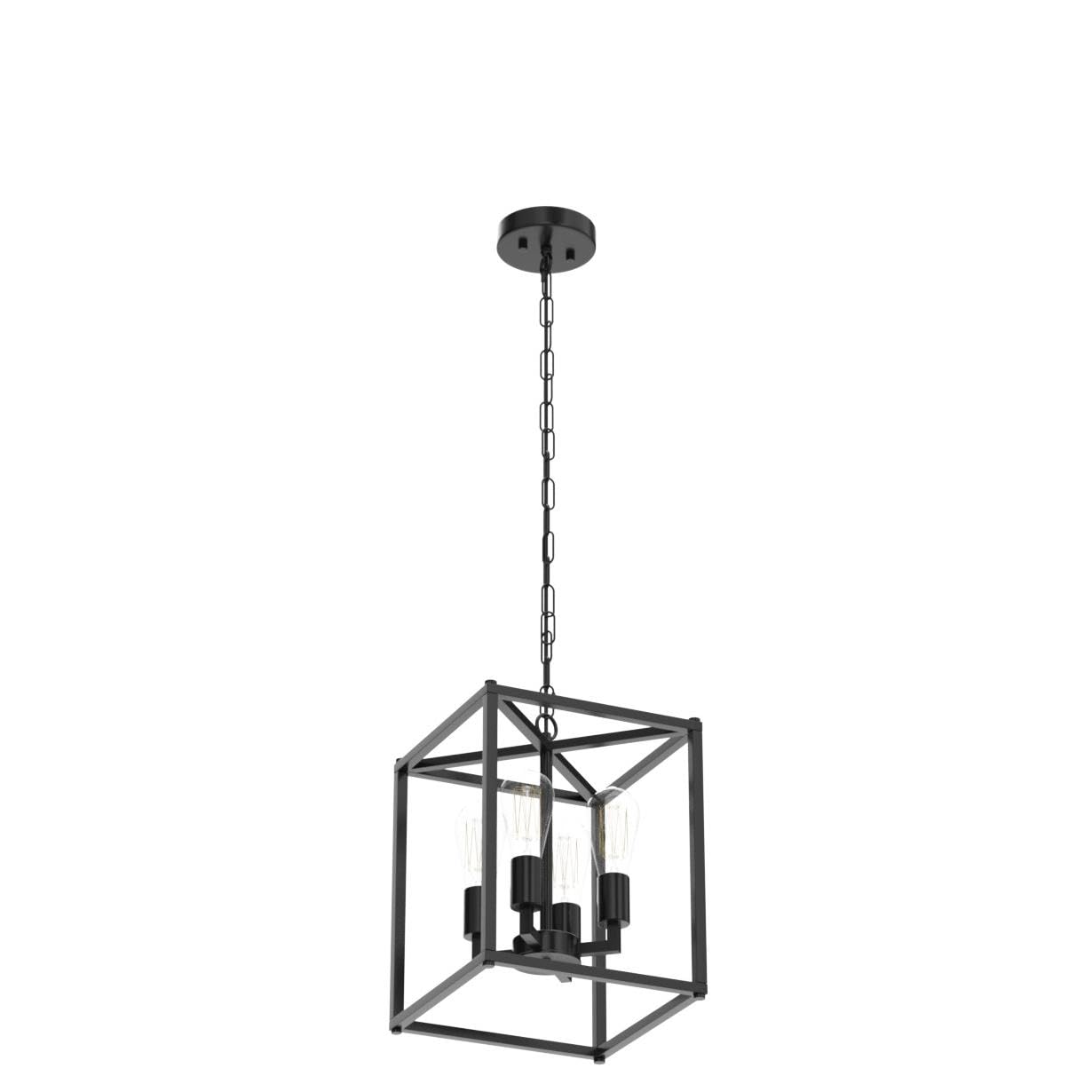 Febeleven 4-Light Black Lantern Pendant Chandelier - Modern Metal Ceiling Light Fixture for Bedroom, Kitchen, Foyer, Living Room, Dining Room