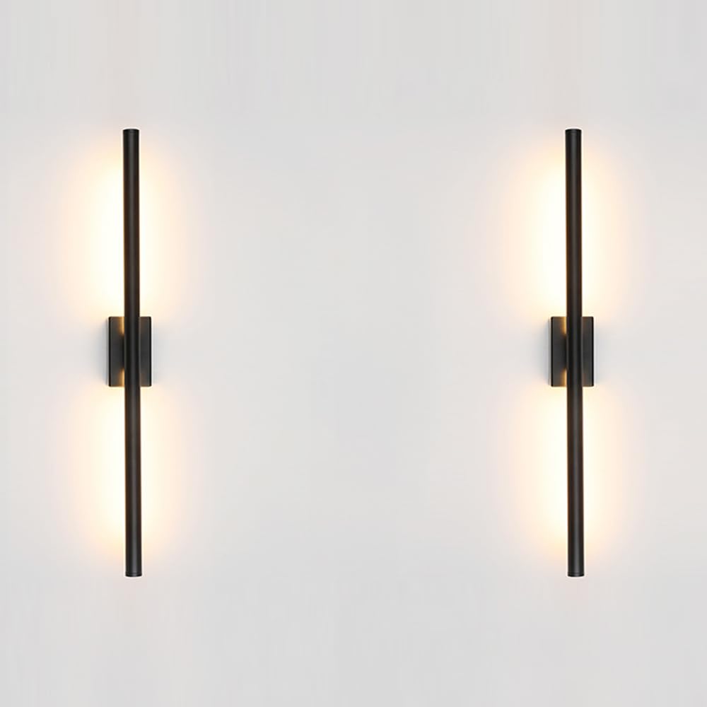 Reddragon Lighting Set Of 2 Hardwired Minimalist Dimmable Black Tube Linear Wall Sconce 24 Inch Mirror Vanity Light For Bathroom Living Room Bedroom Corridor (2 Pack, 24'', Black, Dimmable)