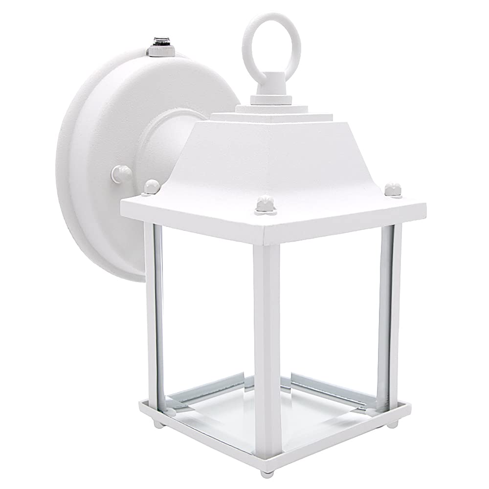 Maxxima LED Porch Lantern Outdoor Wall Light - White with Clear Glass, 3000K Warm White, 650 Lumens, Dusk to Dawn Photocell Ligh