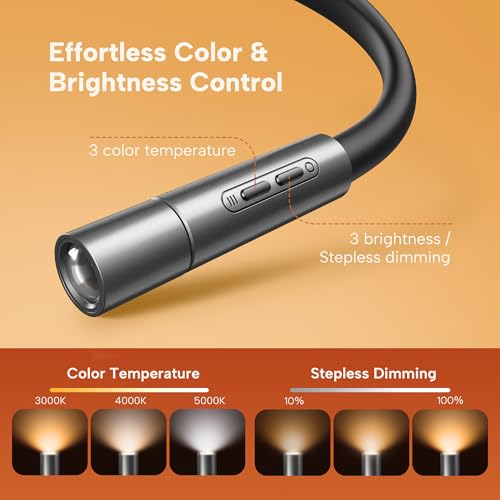 86Lux Led Neck Reading Light, Book Light For Reading In Bed, 3 Colors, Hands Free, Long Lasting, Flexible Soft Lightweight Arms, Dual Focus Control Neck Lamps Gift For Reading,Crafting,Camping