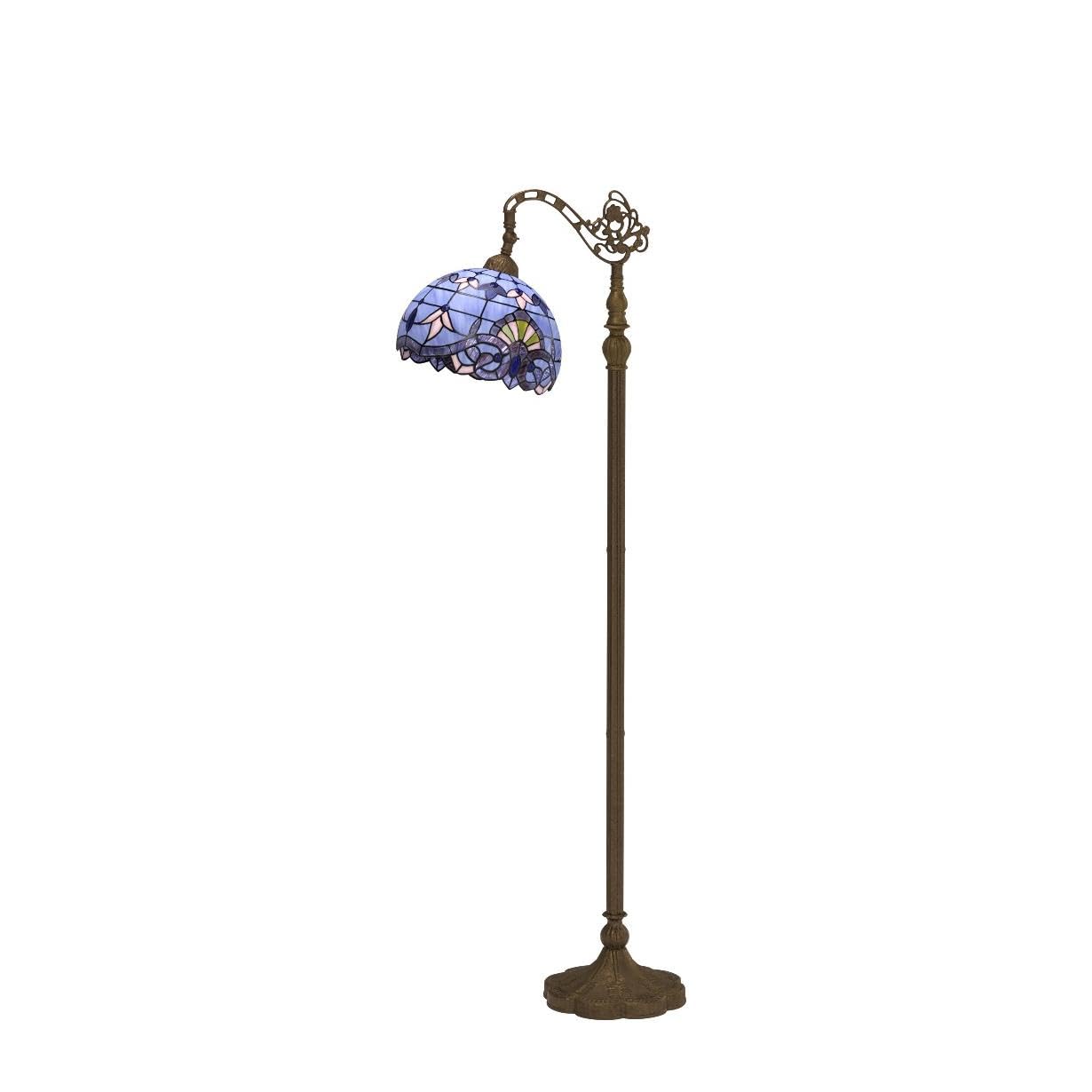 WERFACTORY Tiffany Floor Lamp - Blue Purple Stained Glass, Arched Gooseneck, 12X18X64 Inch, Corner Reading Light, S003C Series