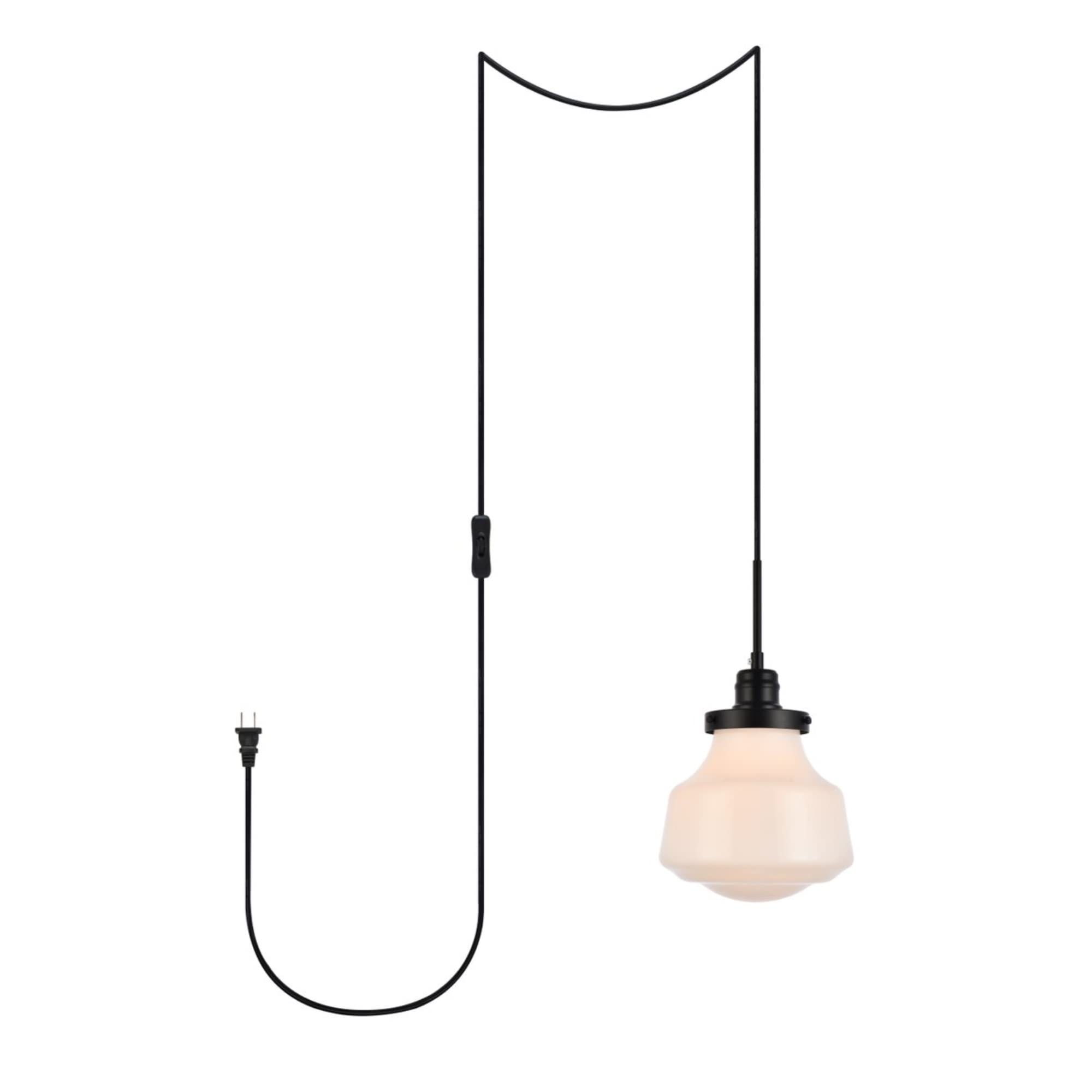 Elegant Lighting Living District Lyle 1 Light Black and Frosted White Glass Plug in Pendant