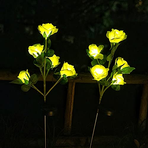 Decorman Solar Garden Rose Lights, 2 Pack, Waterproof LED, Yellow, Model SRL-001, Decorative for Garden, Lawn, Yard, Pathway, Patio
