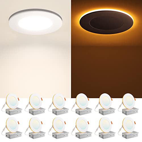 Amico 12 Pack 4 Inch 5Cct Led Recessed Ceiling Light With Night Light, 2700K/3000K/3500K/4000K/5000K Selectable Ultra-Thin Reces