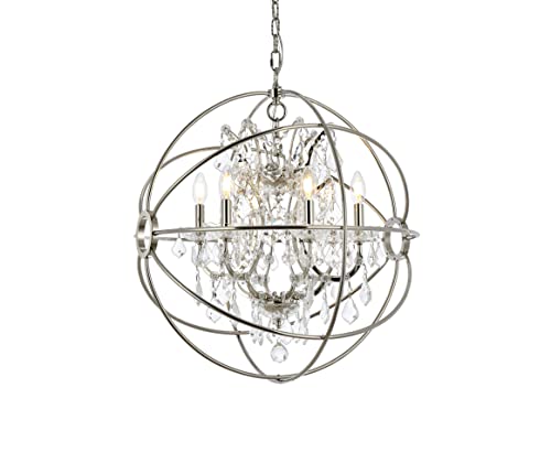 Elegant Lighting 6-Light Pendant Lamp, Polished Nickel, Royal Cut Crystals, Model 1130D25PN/RC, Clear Crystal Finish
