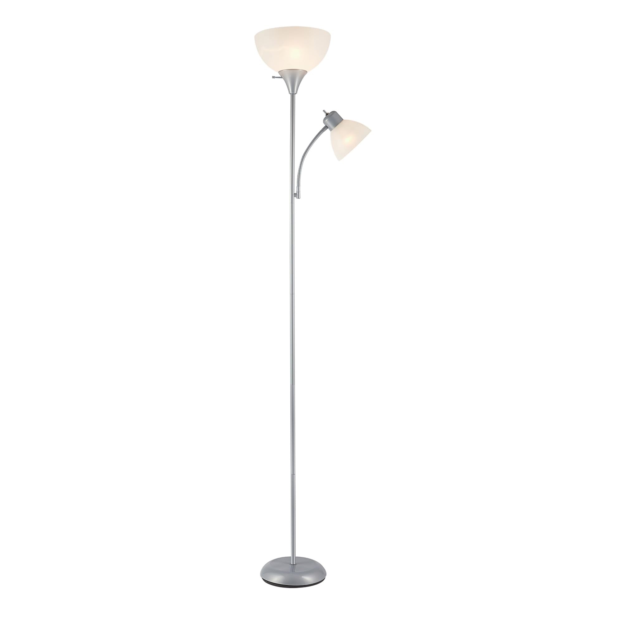 Globe Electric 67134 Torchiere Floor Lamp with Adjustable Reading Light, 72 in., Silver, Metal, Frosted Plastic Shade
