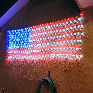 FUNIAO 420 LED American Flag Net Lights, Waterproof Patriotic Decor for 4th of July, Memorial Day, Red, White, Blue, Model YLS1000WD01