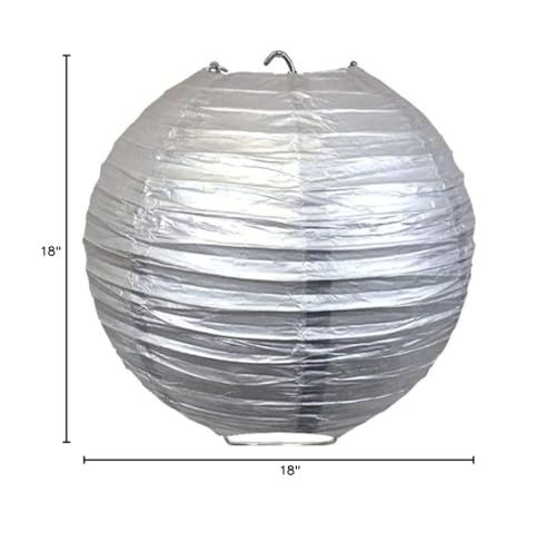 Pack Of 6 Round Paper Lantern Lamp Paper Lanterns Party Decorations (Silver, 18''/45Cm)