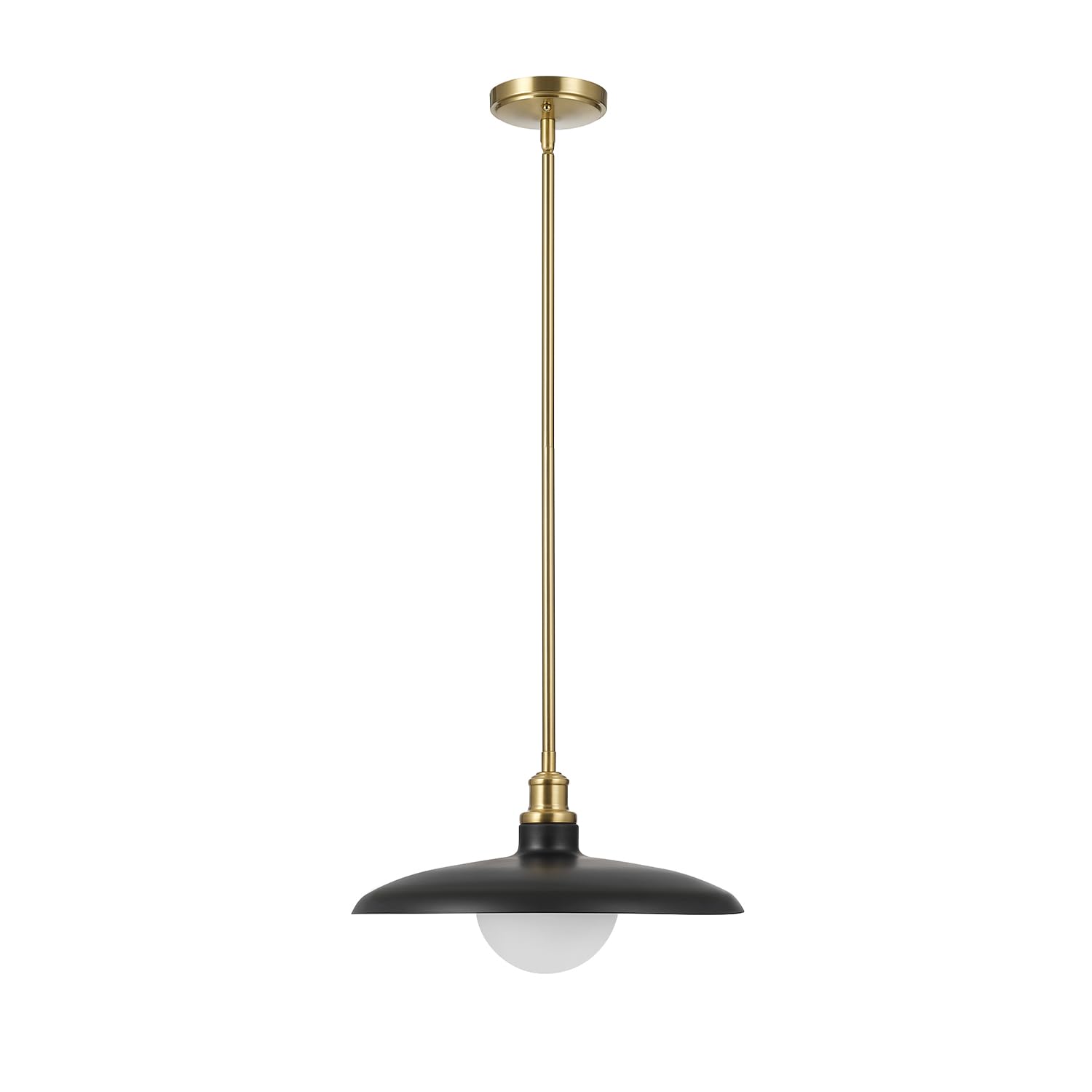 Globe Electric 1-Light Pendant Light, Matte Black Shade with Matte Brass Trims & Interior, Removeable Etched Glass Shade, Soft I