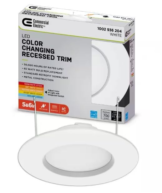 Commercial Electric 5/6" LED Recessed Trim Downlight - Energy Star, Color Changing, White, Model NS01aA11FR1-259
