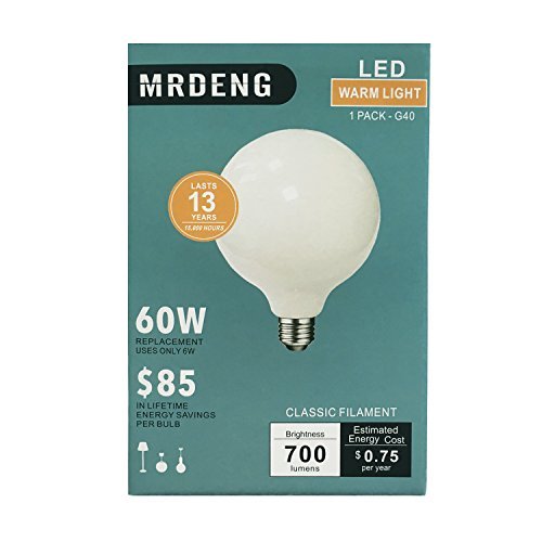 Mrdeng Led Globe Light Bulbs Dimmable 60 Watt Replacement,Large G40(G125) 6-Watt(60-Watt Equivalent) Led Bulb,E26 Socket,Dayligh