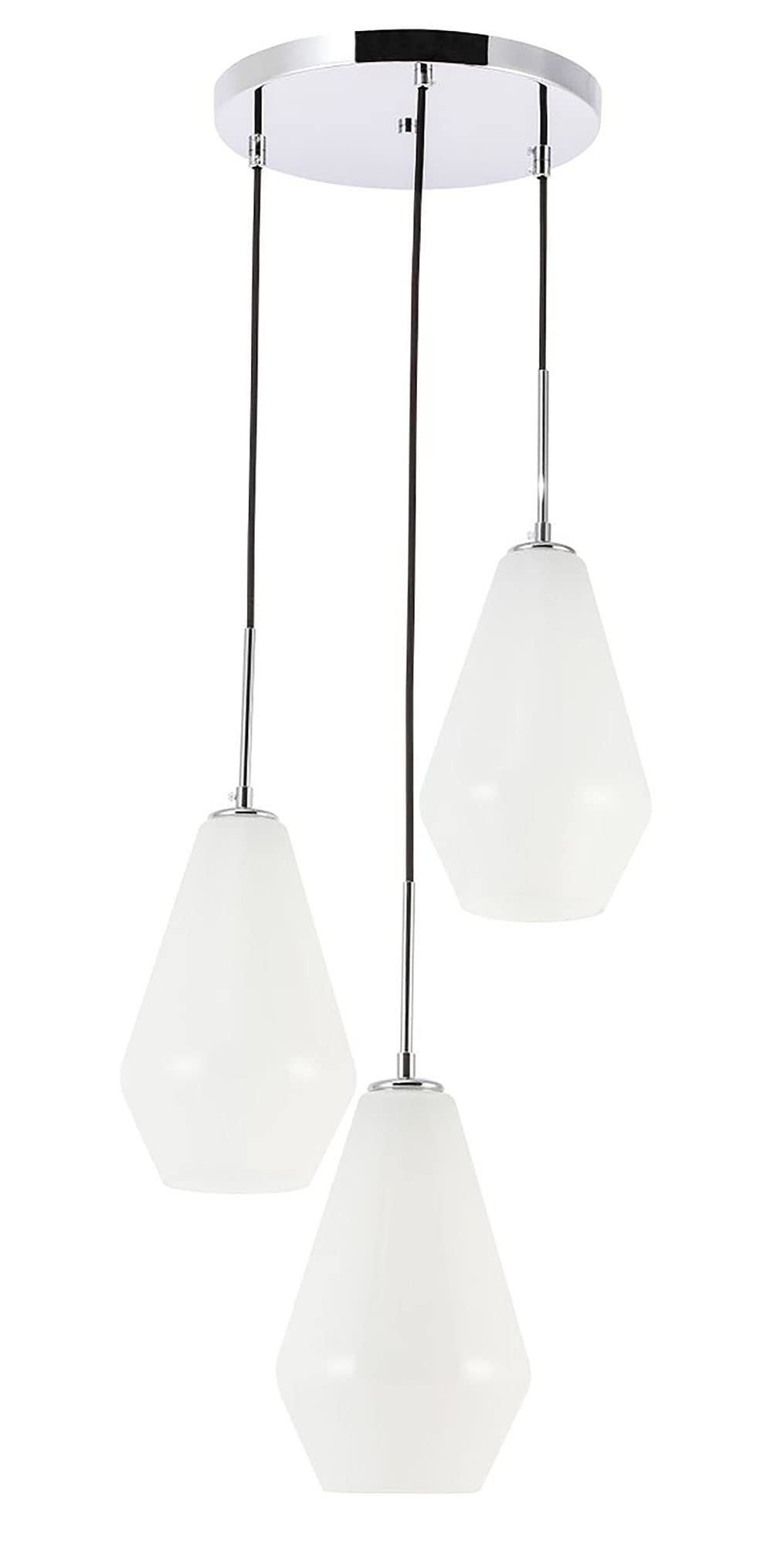 Elegant Lighting Chrome 3-Light Pendant - Modern Frosted White Glass Ceiling Fixture