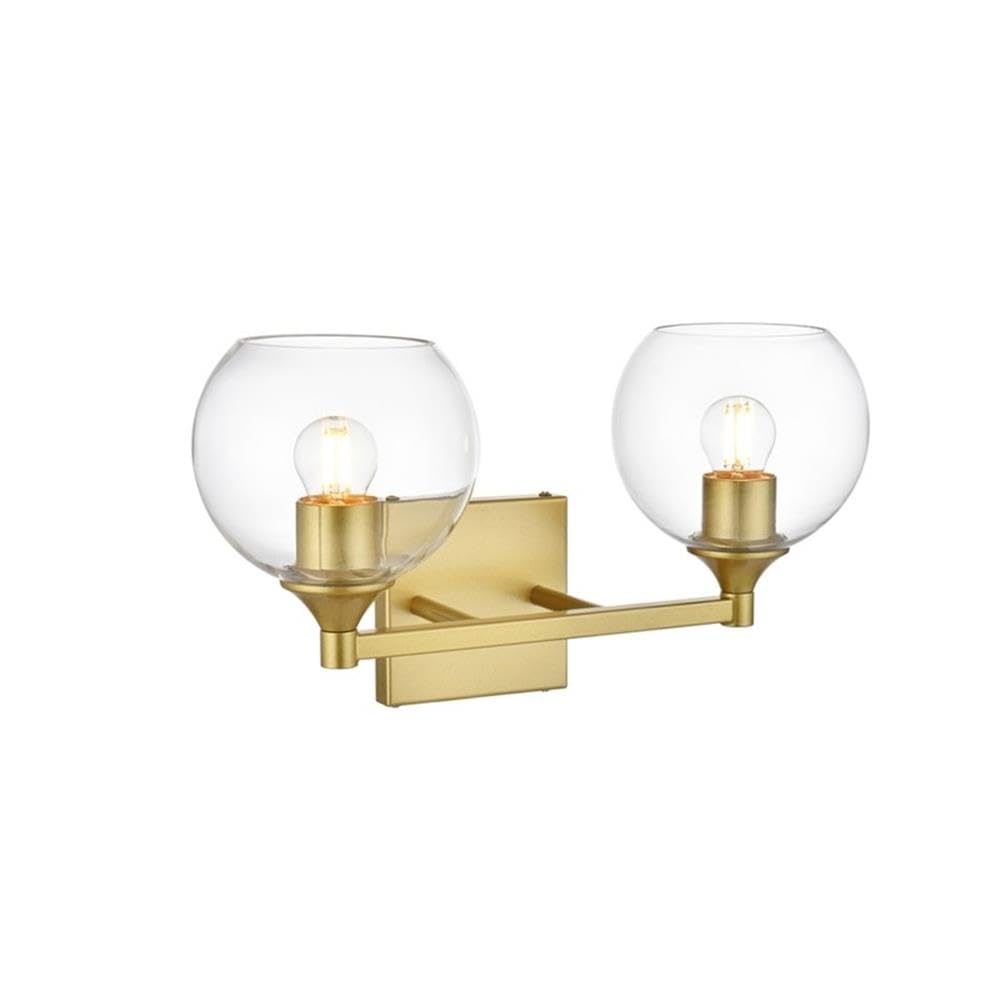 Living District Foster 2-Light Iron & Glass Bath Sconce in Brass/Clear