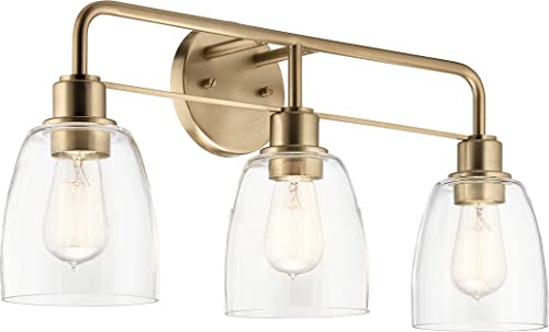 Kichler Meller 24.25 Inch 3 Light Vanity Light With Clear Glass Shades In Champagne Bronze For Bathroom Or Powder Room, (24.25''