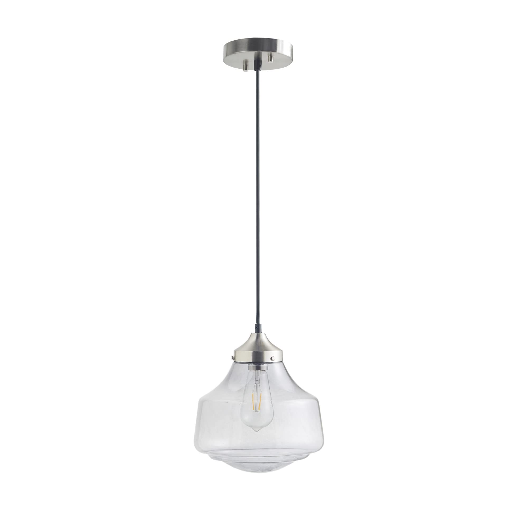 Hampton Hill Glass Pendant Light Fixture, Adjustable Bell-Shaped, Iron/Glass, 9.75in Dia x 49.25inH, Smoke Grey, Model FB151-1161