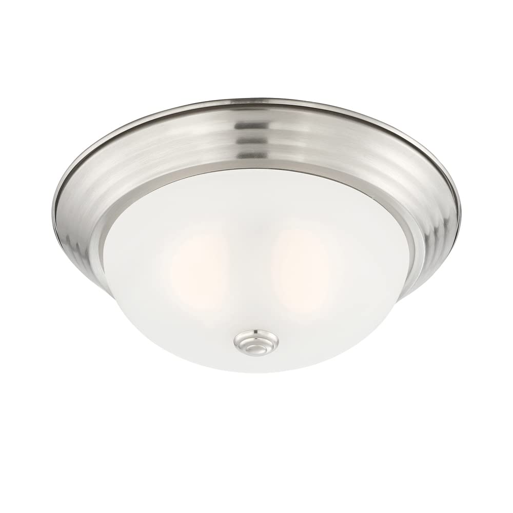 DESIGNERS FOUNTAIN 2-Light Flush Mount Ceiling Light, 13 Inch, Satin Platinum with Etched Glass, Model 1257M-SP-W