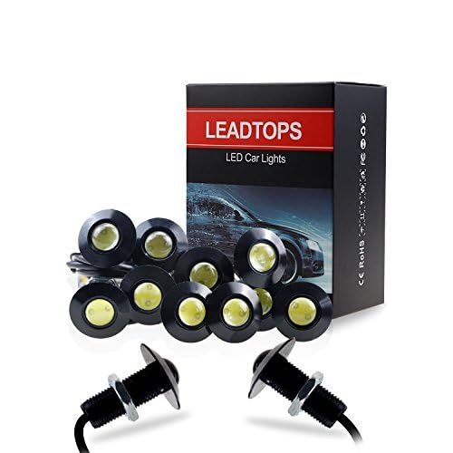 LEADTOPS Eagle Eye LED Lights, 10-pack, 12V Ultra Thin 23mm, Aluminum, Blue Kit for Car Motorcycle, Black