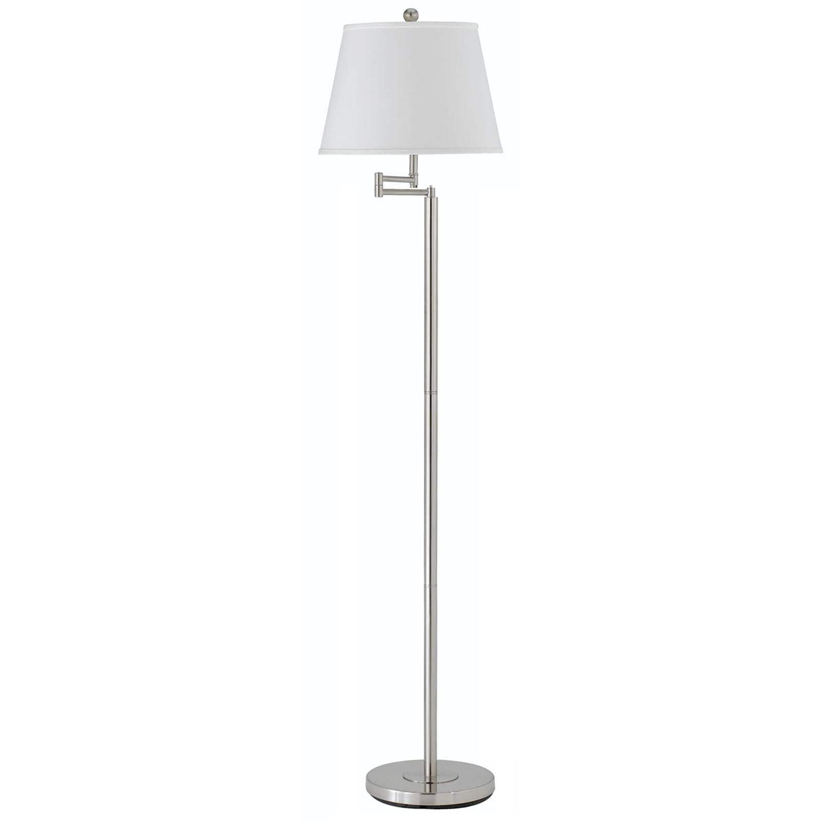 HomeRoots Swing Arm Floor Lamp with White Square Shade, 60 in., Nickel Finish