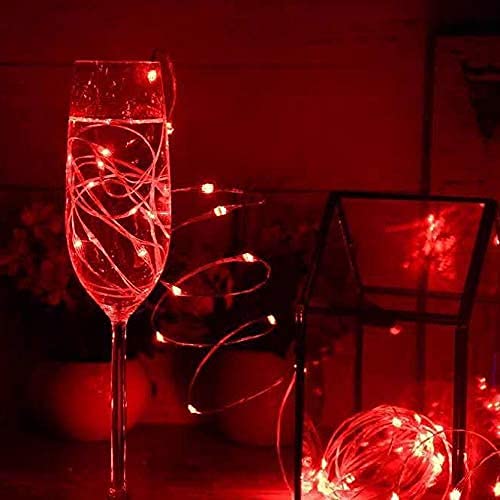 Everfit Lighting 2 Pack Battery Operated Mini LED Fairy Lights, 50 Count, 18 Feet Silver Wire, Red, Timer 6 Hours On/18 Hours Off
