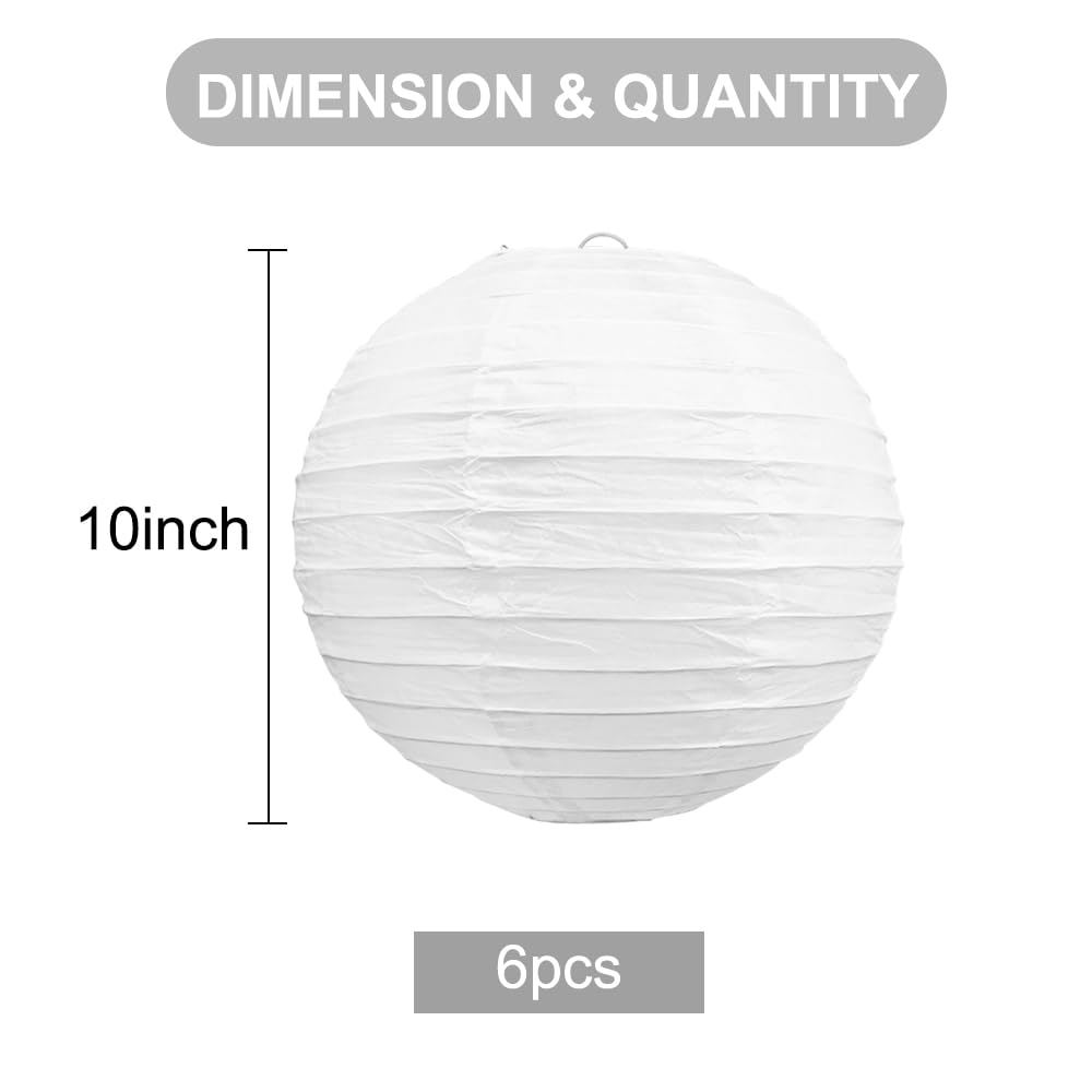 Beishida 10-Inch White Paper Lanterns Decorative Chinese/Japanese Hanging Round Paper Lanterns Lamp For Birthday, Wedding, Chris