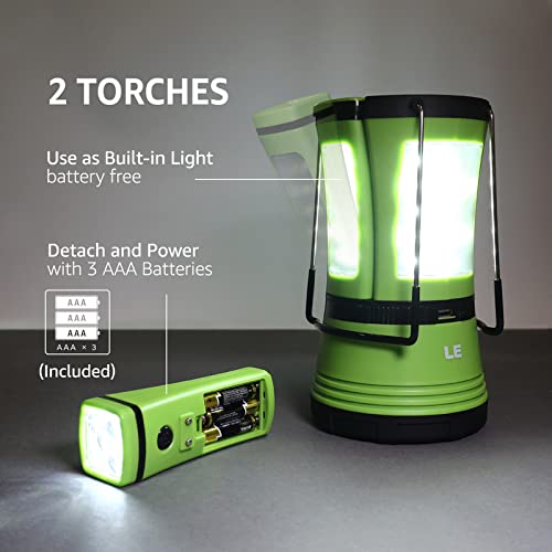 Lighting EVER LE LED Camping Lantern, 600LM Rechargeable, Detachable Flashlight, Green, Model 3300012-DW, Ideal for Emergencies and Outdoor Use