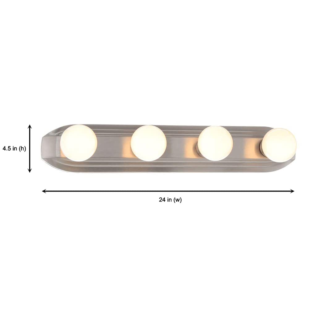 Designers Fountain Melrose 4-Light Bathroom Vanity Light Fixture, Brushed Nickel, Glass, Model 6614-BN