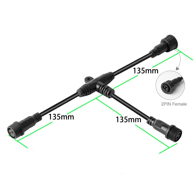 Dstfuy 2Pin Waterproof Connector,Ip68 2 Core 2 Pin T Shape Tee Connector,With 16Wag 1 Male Ends 2 Female End,Led Extension Cable