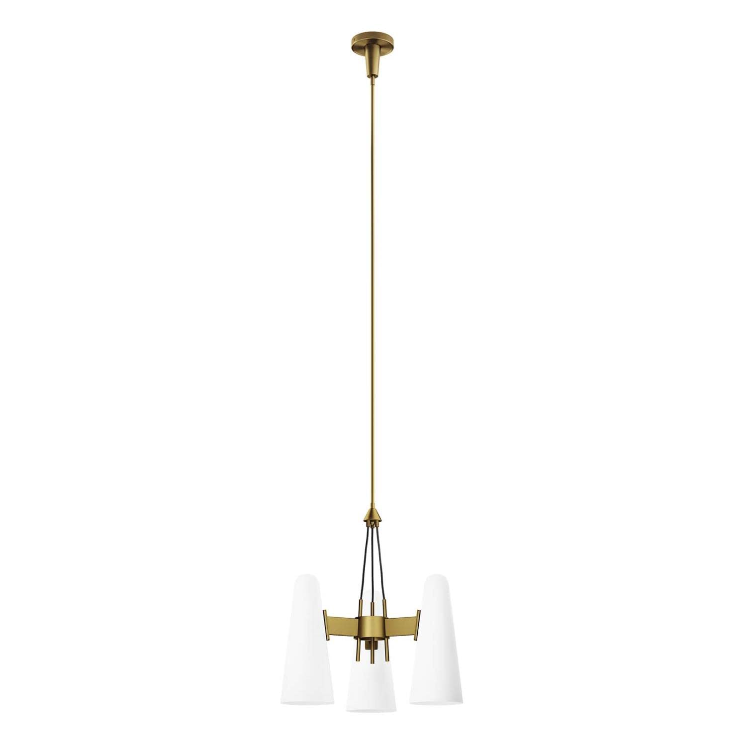 Modway Beacon 3-Light Pendant Light In Opal Satin Brass, Brown, 20.5 X 20.5 X 73