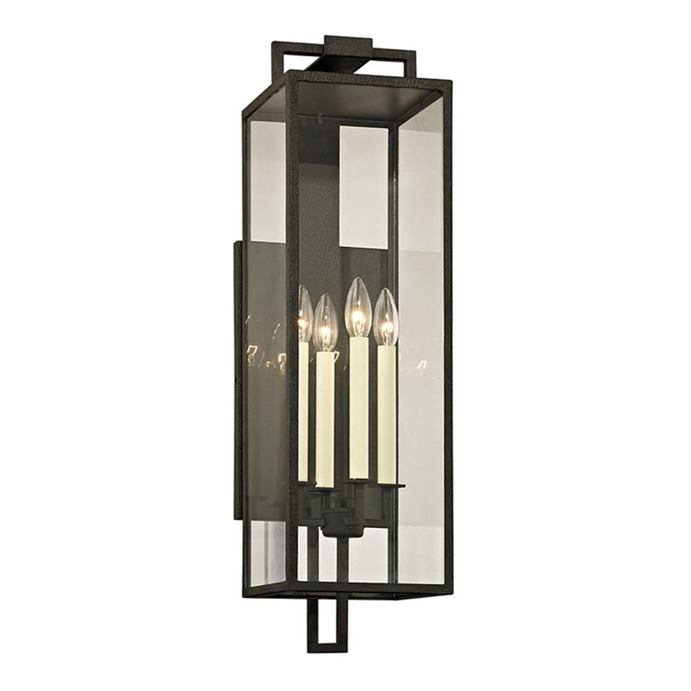 Beckham 4-Light Outdoor Wall Sconce - Forged Iron Finish - Clear Glass