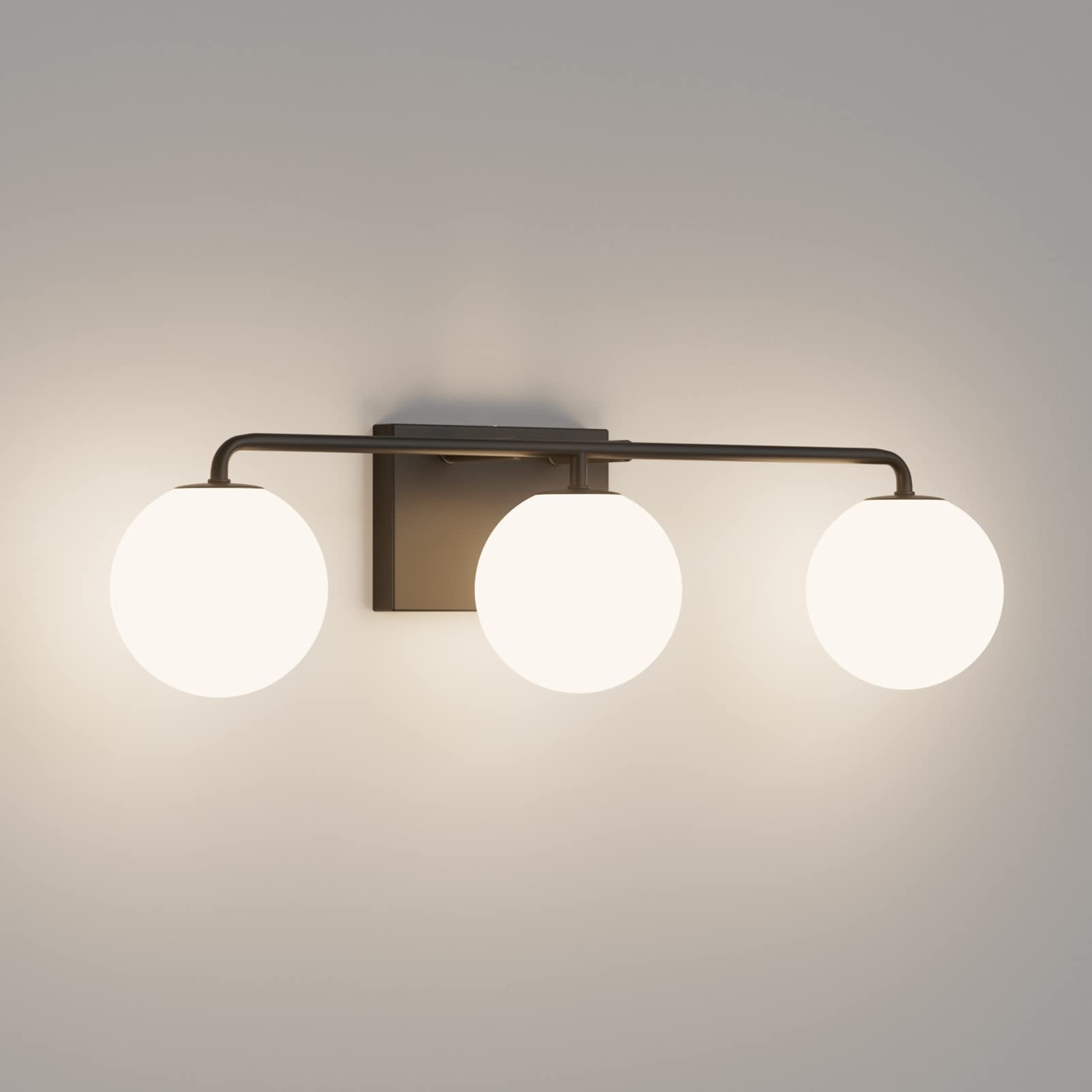 Tipace 3-Light Bathroom Vanity Light, Black Milk White Glass, 24.4 IN, Model 1129, Industrial Design, Over Mirror Lighting