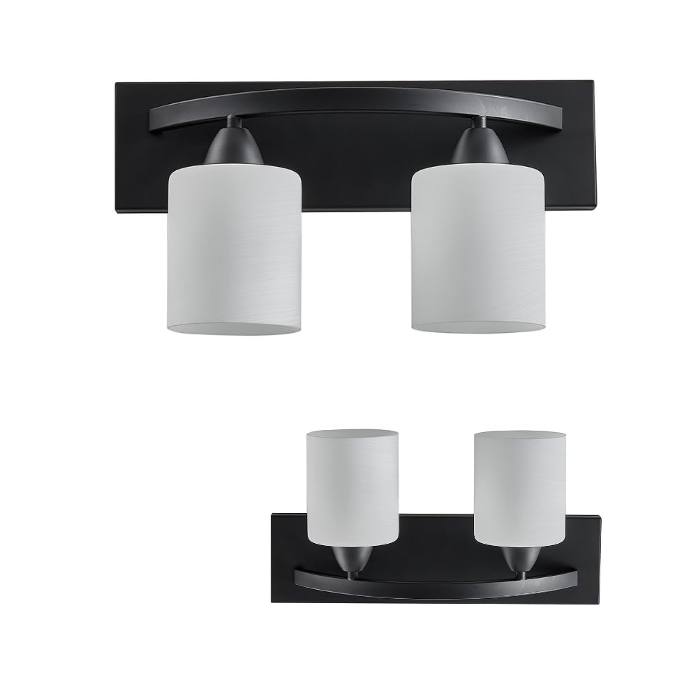 The Door Bull Bathroom Vanity Light Fixture - Bathroom Lighting Fixtures Over Mirror - Bath Vanity Light Bar - Contemporary Interior Lights With Frosted Glass Shade (Matte Black, 2-Lights)