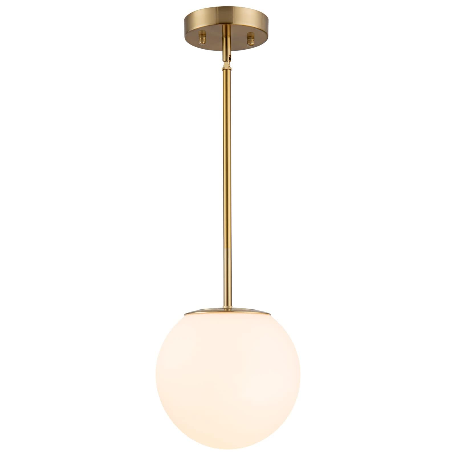 DALIVOL Mid Century Modern Pendant Lighting Gold Globe Pendant Light Fixture,1-Light White Glass Shade Brushed Brass Finished Ha