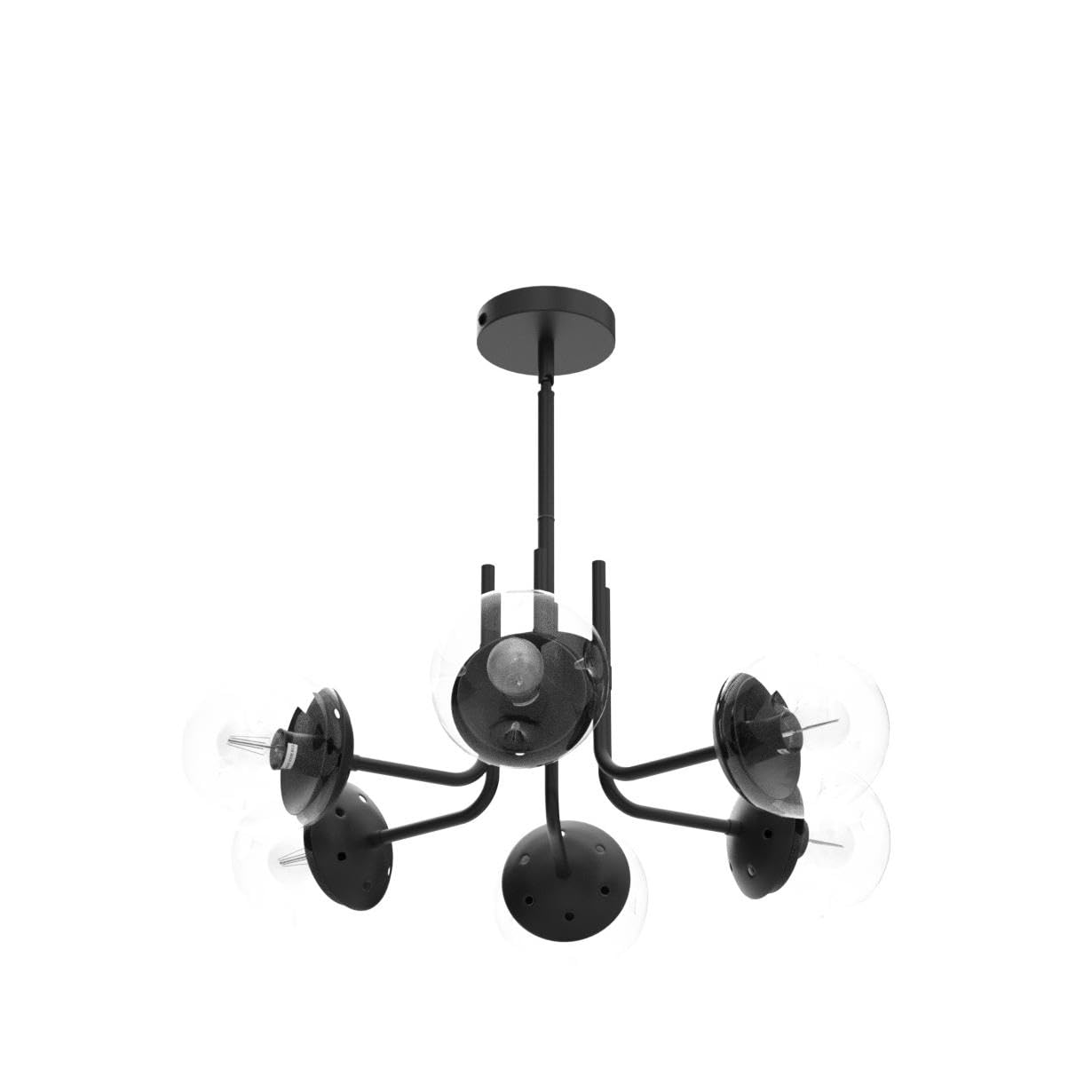Hesoge 6-Light Glass Globe Sputnik Chandelier, Modern Metal Ceiling Light Fixture, Black, Semi Flush Mount, Ideal for Living Room, Dining Room, Kitchen.