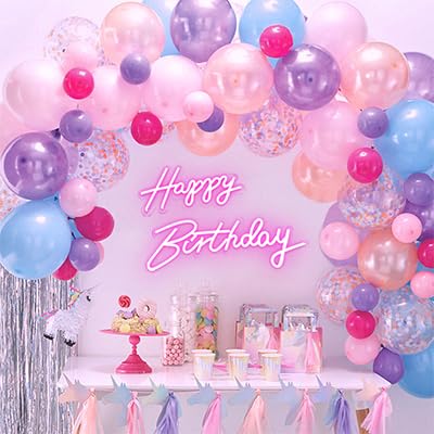 Divatla 40" Happy Birthday Neon Sign - Pink LED Light with Dimmable Switch, Acrylic, 2PCS for Party Decoration