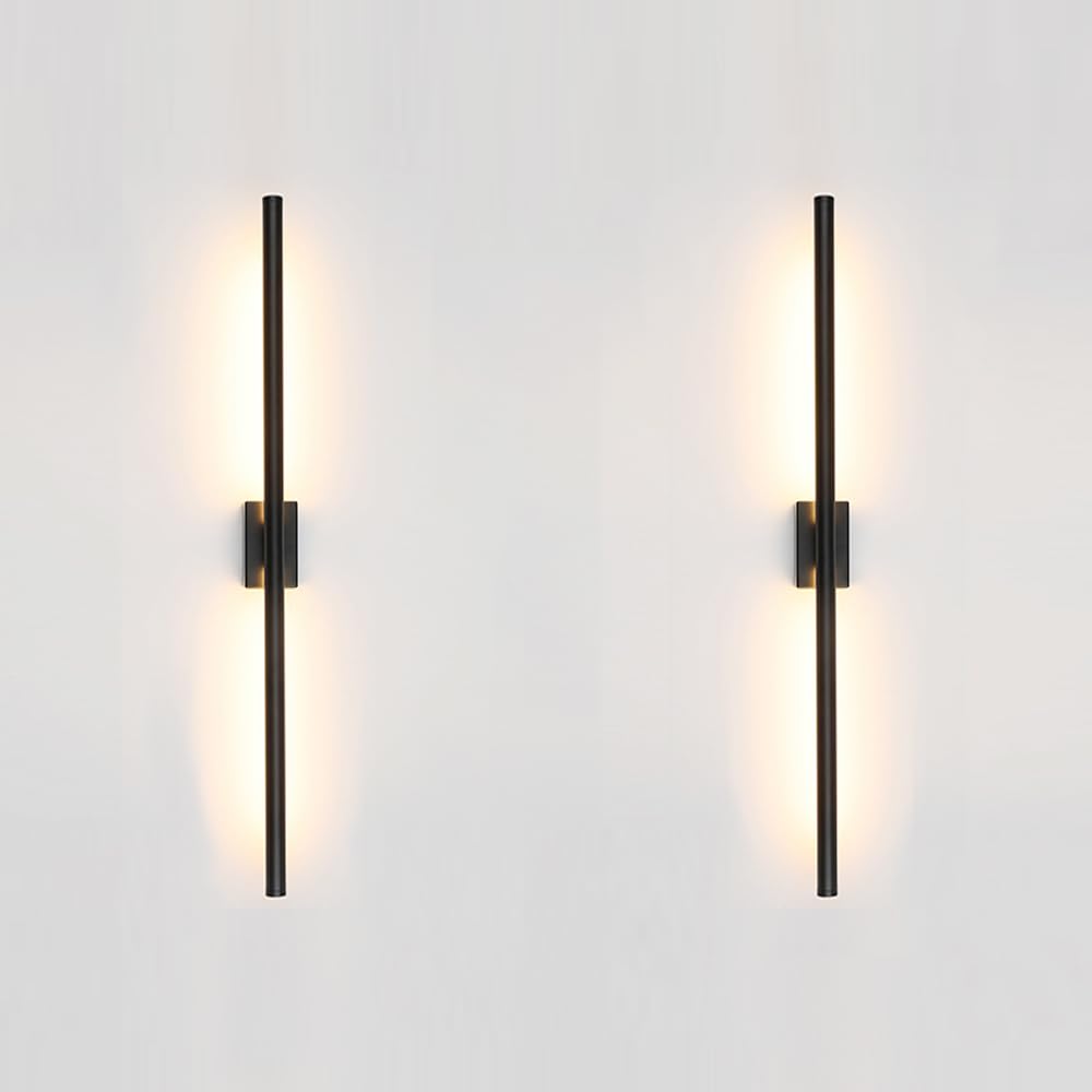 Reddragon Lighting Set Of 2 Hardwired Dimmable Long Black Tube Wall Sconce Linear Vanity Wall Light For Bathroom Bedroom Living Room Hallway (2 Pack, 32'', Black, Dimmable)