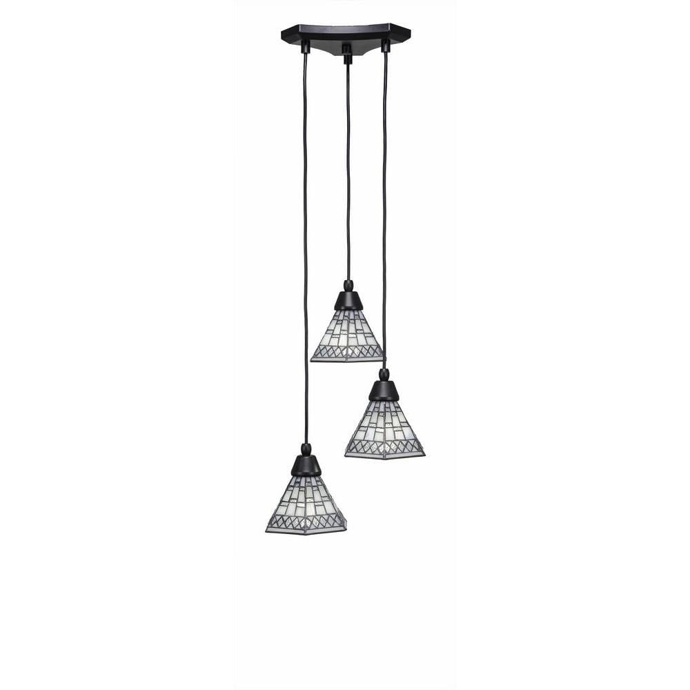 Toltec Lighting 28-Mb-9105 Europa 3 Light Multi-Light Mini Pendant With Pewter Glass, 7&quot;, Matte Black