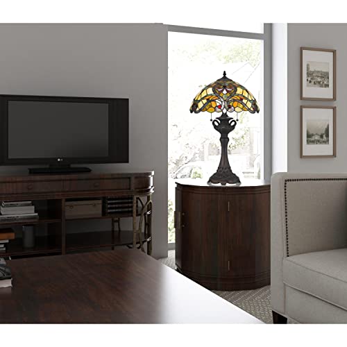 Cal Lighting BO-2796TB Tiffany Two Light Table Lamp, 15.38 inches, Resin, Multicolor, Bronze/Dark Finish