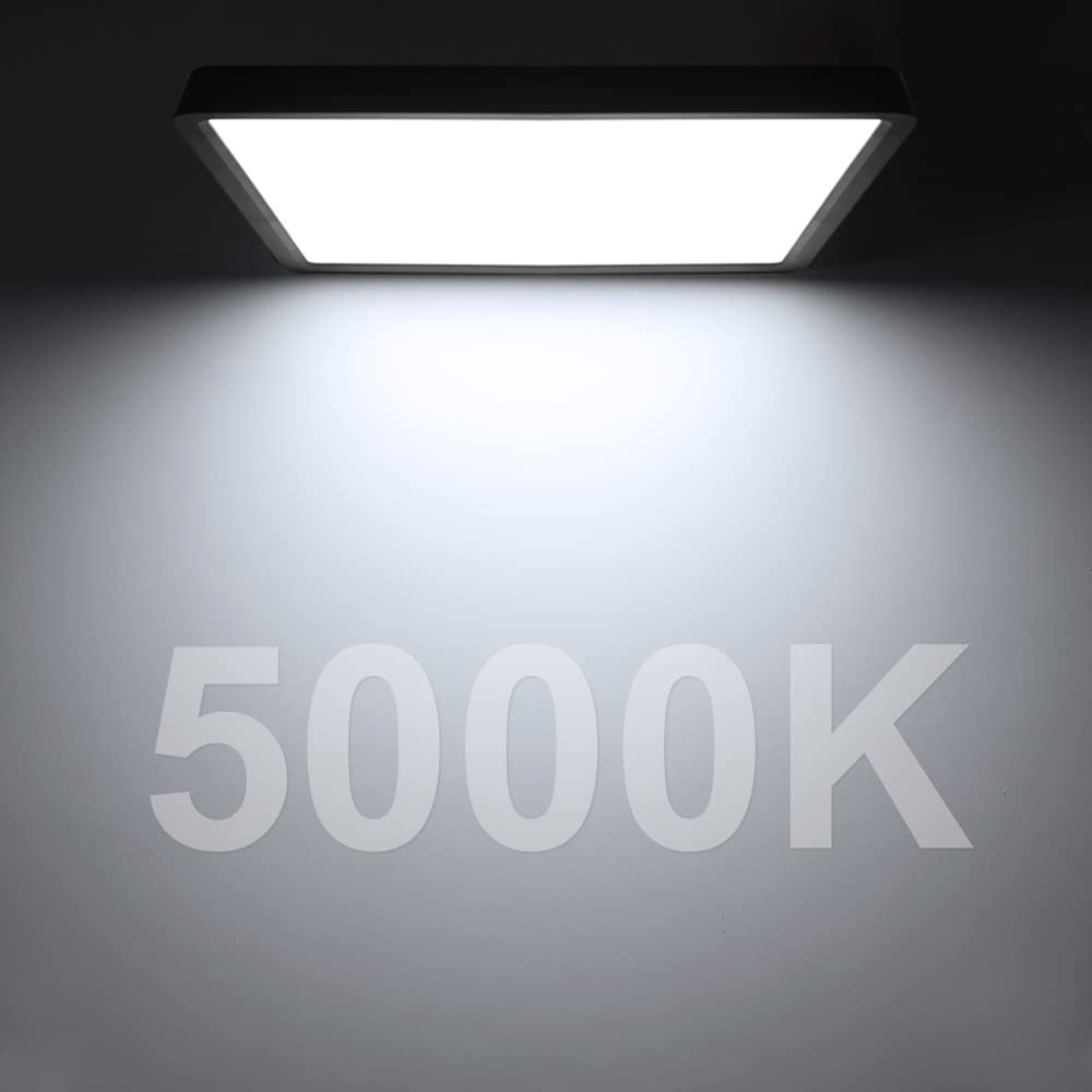 Bingotec 12" 24W LED Flush Mount Ceiling Light, Daylight White, Square Black Panel for Bedroom, Kitchen, Living Room, Model Bingotec-12-24W