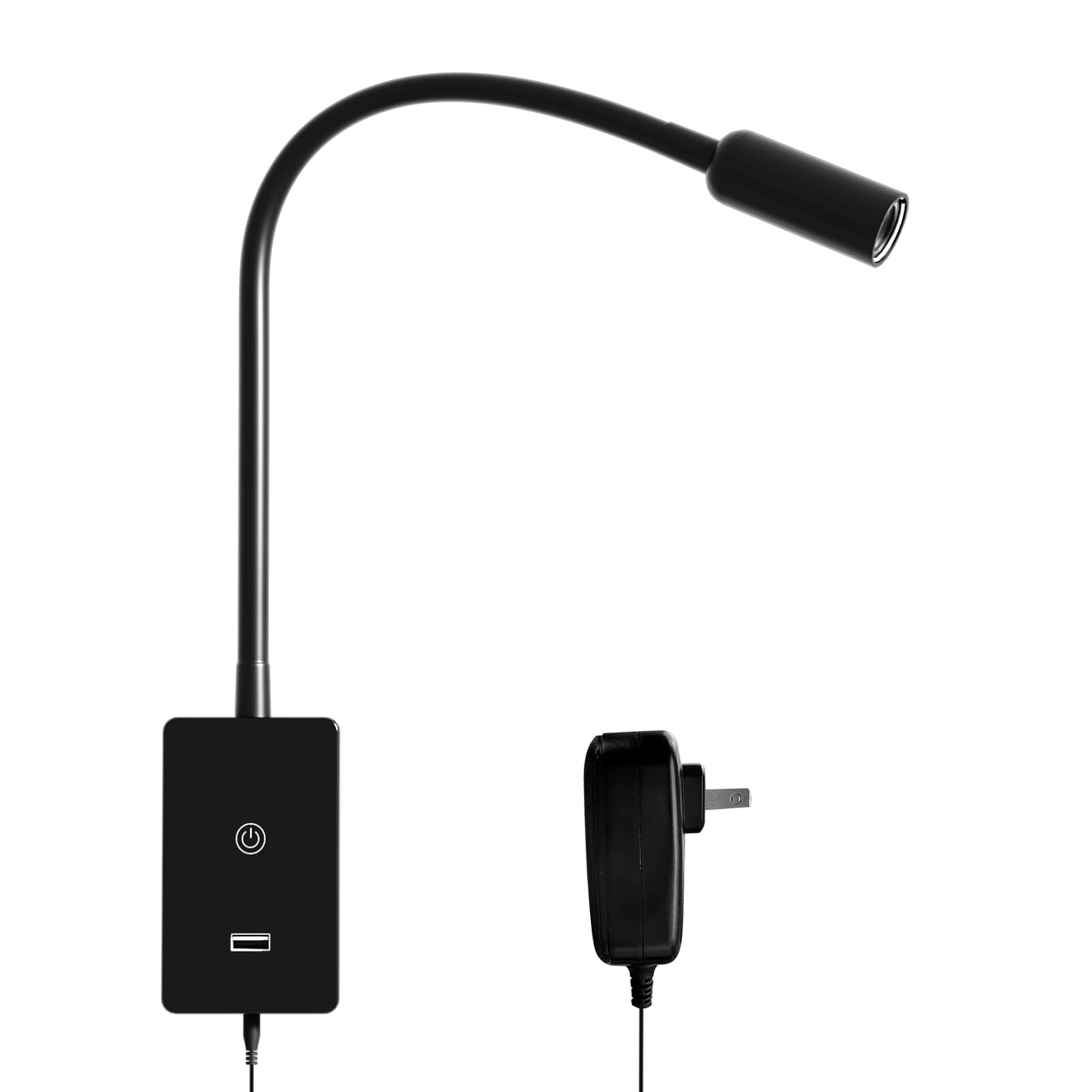 ENUOTEK LED Wall Mount Reading Light, Bedside Book Lights for Bed, Black Flexible LED Spot Lamp for Bedroom, Touch Control Dimma