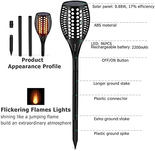 Aityvert Upgraded Large Solar Torch Lights, 43&quot; Waterproof Outdoor 96 Led Dancing Flames Lights, Flickering Flames Garden Lights, Auto On/Off Landscape Decoration Pathway Patio Driveway Lighting (8)